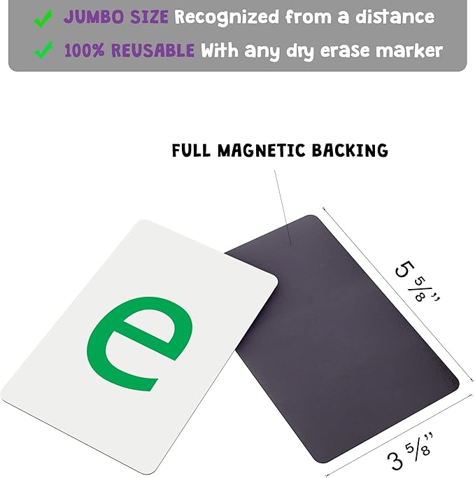 Magnetic Big Alphabet ABC Flash Cards - 52 Sturdy Uppercase & Lowercase Large Letters, Colored - for Classroom Teachers, Homeschool, ESL, Kids and Adults