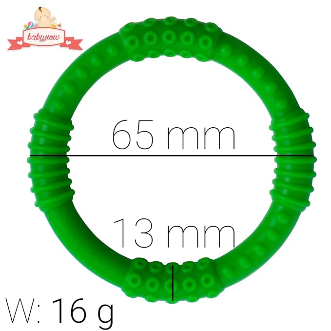 Babynow Teething Rings - Sensory Teether Ring Pacifiers for Baby 0-12 Months Sensory Chew Toy Safe Toddler Comforter Soother Infant Dummie Toy - Green 2 Pack
