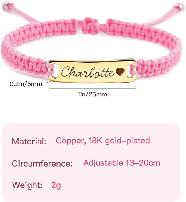 Personalized Baby Bracelet, 18K Gold Plated Custom Name Bracelet, Braided Cord Baby Bracelet Adjustable for Baby Girls and Boys as Birthday Gift Baptism Gift