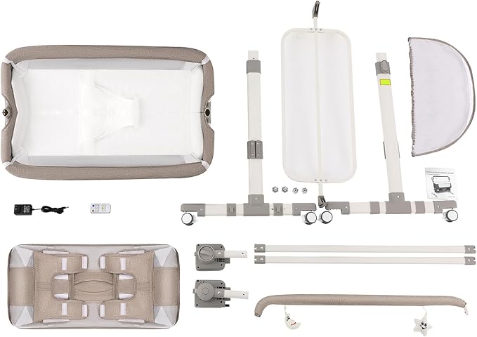 CNCEST Smart Electric Baby Bassinet Bedside Sleeper,Music Play,Automatic Cradle with 3 Speed Timing,5 Speed Wobbling,Portable Baby Bed Height Adjustable Crib,Nets+Mattresses