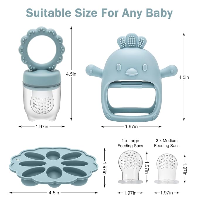 Baby Silicone Fruit Food Feeder Pacifier & Breastmilk Popsicle Freezer Molds,BPA Free Food Storage Containers Frozen Ice Tray for Babies Feeding Safely, Infant Fruit Teething Toy (Blue)
