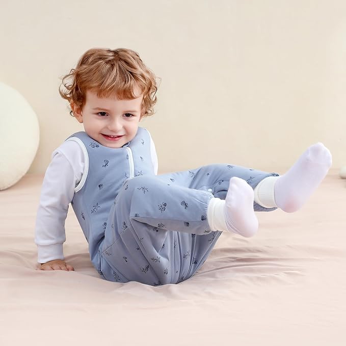 Super Soft Winter 2.5 TOG Sleep Sack with Feet, 100% Organic Cotton Warm Toddler Sleeping Sack with Legs, Ocean, Size L