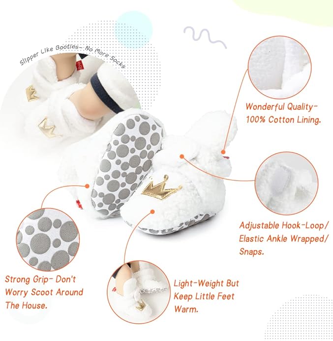 Sawimlgy Newborn Infant Baby Girl Boy Cotton Booties Stay On Sock Slippers Soft Bedroom Shoes Non-Skid Ankle Boots With Grippers Toddler Crib Warm Shoe First Walker Birthday Shower