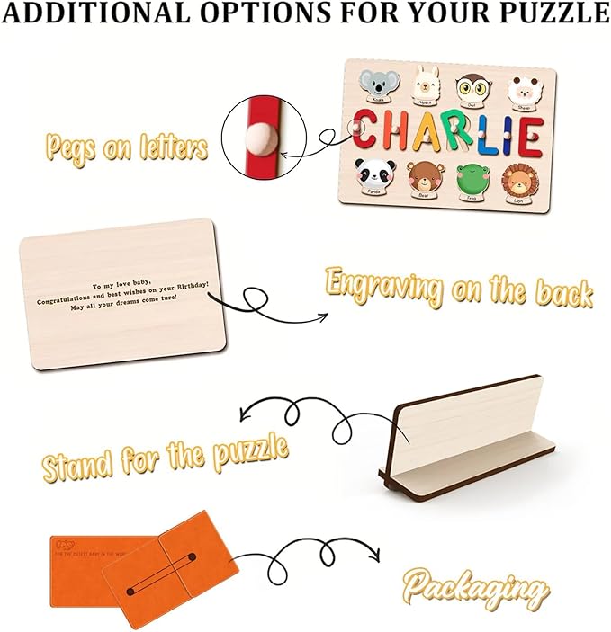 Personalized Custom Wooden Name Puzzle for Toddlers 1-3, Educational Toys for 1-3 Year Olds