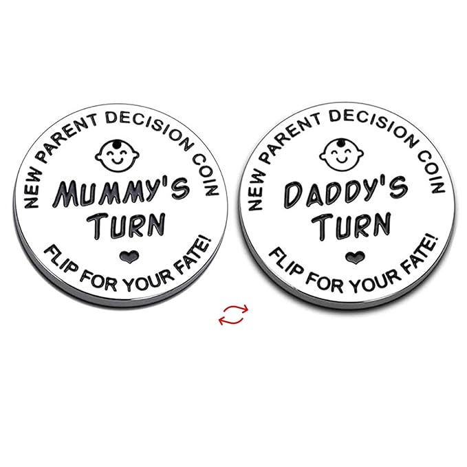 Fathers Day New Baby Gifts for Parents,Double-Sided Decision Coin Gift for New Mom & Dad,Funny Baby Shower Gifts for Couple,Gifts for Pregnant Women as Halloween Thanksgiving Christmas Gift,A-Silver