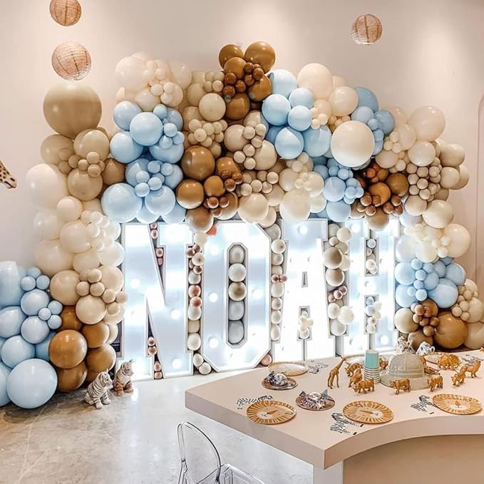 Brown And Blue Balloon Garland Double Stuffed Nude Tan Light Blue Beige Latex Balloon Arch Kit for Neutral Baby Shower Teddy Bear Gender Reveal Wedding Birthday Party Decorations