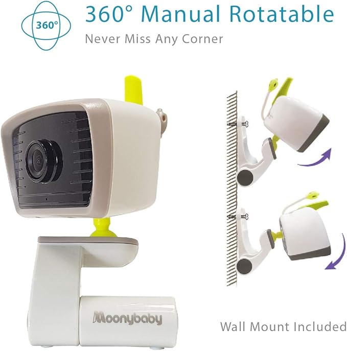 Low EMF 5" HD Auto Noise Reduce Baby Monitor with 2 Cameras.No WiFi Long Range, Split Screen, 2-Way Talk, Lullaby, Auto Night Vision Moonybaby Split50