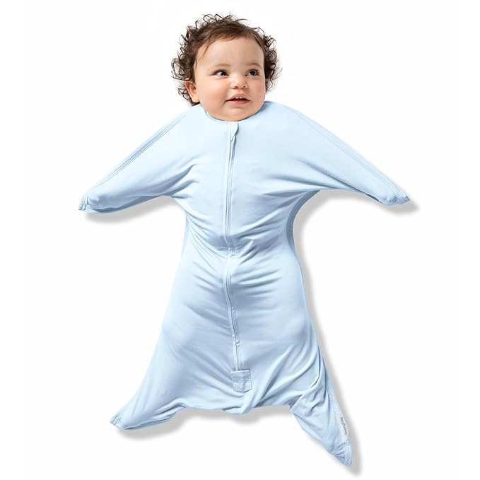 SleepingBaby EverSoft Zipadee-Zip Transition Swaddle - Roomy Wearable Blanket with Two Way Zipper - Viscose from Bamboo - Sky Blue, X-Small (3-6 Month)