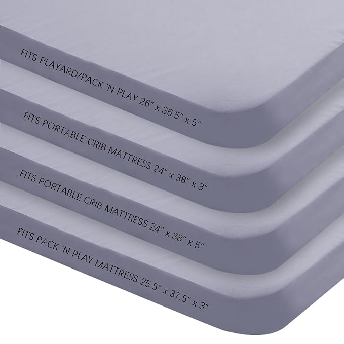 Biloban Pack and Play Sheets Fitted, 2 Pack Pack and Play Sheet Fits for Graco Pack n Play Mattress, Neutral Playard Sheets for Baby Boys and Girl, Grey & Black, 38”X 26”