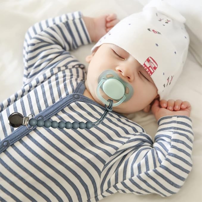 Pacifier Clip for Boys Girls - MORIBOX 4 Pack Paci Clip Soothie Baby Binky Holder for Shower Gift Birthday (Beige+White+Dgrey+Lgrey)