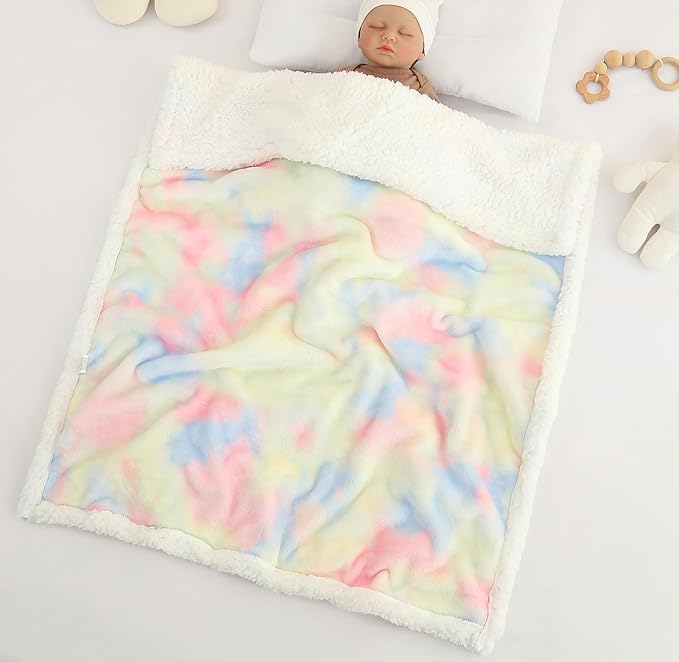 Cute Cozy Fluffy Warm Baby Blanket 30" x 40"for Boys Infants Toddlers' Bedding Crib Cot Stroller, Baby Shower Birthday Newborn's Gift (Tie Dye Colored)