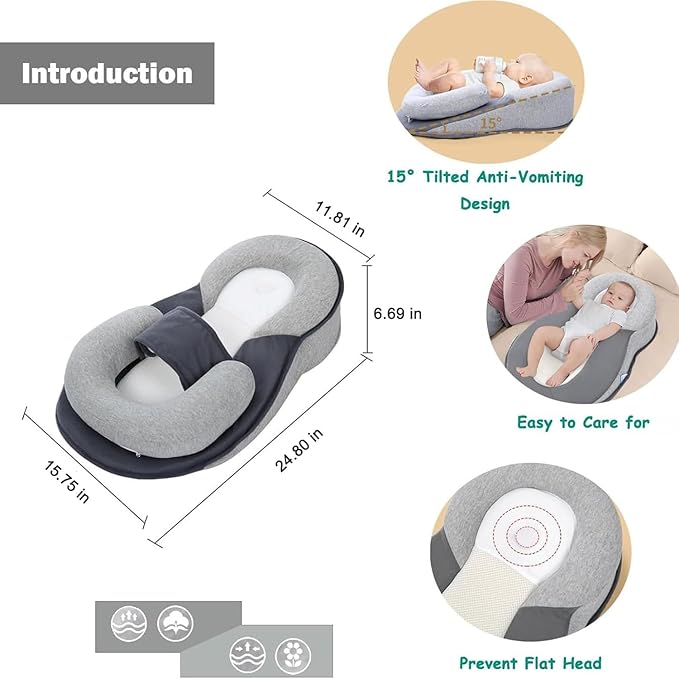 Baby Wedge Pillow for Newborn,Baby Feeding Support Pillow,Reflux Pillow for Baby,Reducing Spit-Up Nursing Pillow,Anti Reflux Newborn Feeding Pillow