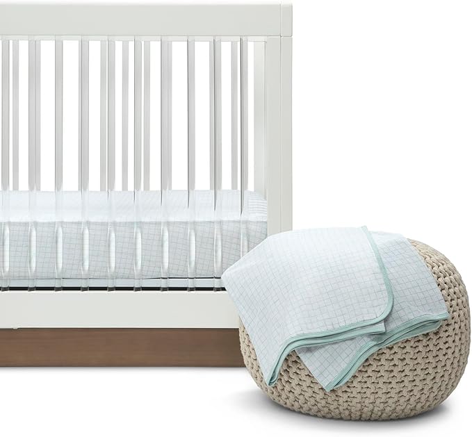 Delta Children 100% Organic Cotton Fitted Crib Sheets, Sea Life + 100% Organic Jersey Cotton Baby Receiving Blankets – 30x40 Inches, GOTS Certified (Pack of 2) (Bundle)