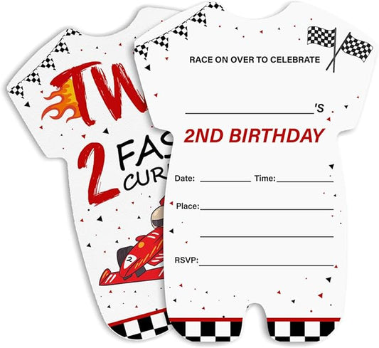 LyoGao Race Car Two Fast Baby Shower Invitations - Racing Car 2nd Birthday Party Fill in Invites Cards With Envelopes (20 Pack)