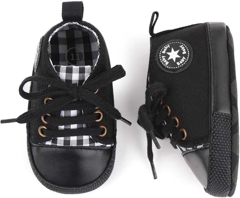Unisex Baby Boys Girls Shoes, Newborn Infant Non-Slip Canvas Denim High Top Sneakers, Toddler First Walkers Shoes