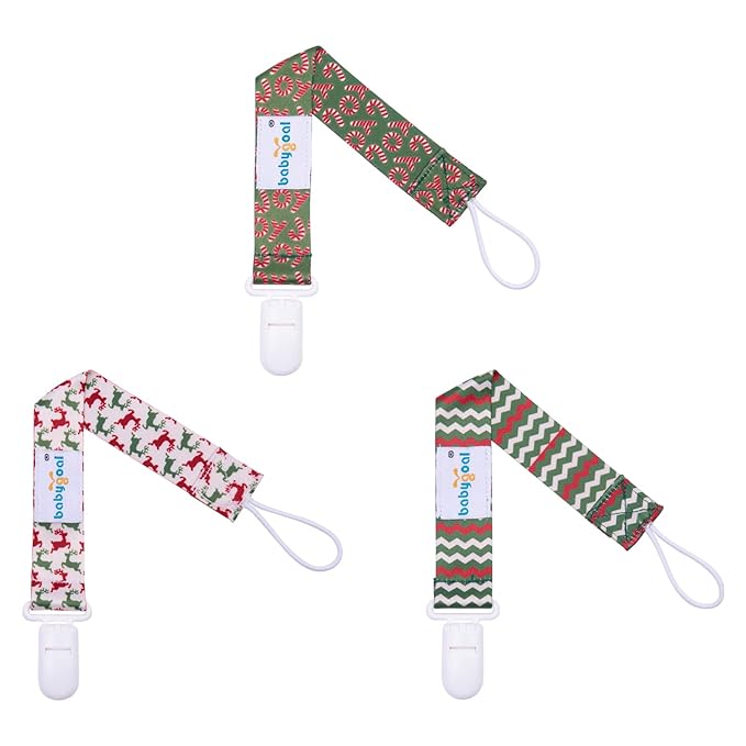 Babygoal Christmas Pacifier Clips, 6 Pack Binky Paci Holder and Leash for Boys and Girls Fits for Most Pacifier, Binkie Styles & Baby Teethers & Toys and Xmas Gift 6PB19