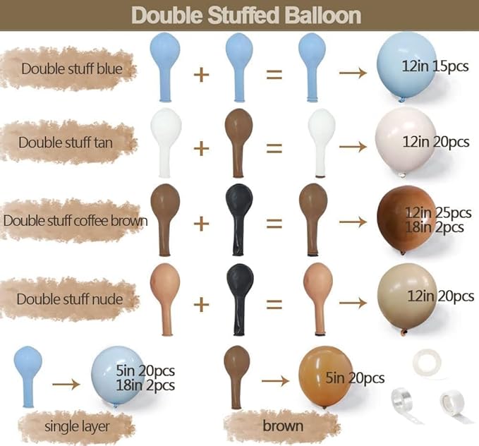 Brown And Blue Balloon Garland Double Stuffed Nude Tan Light Blue Beige Latex Balloon Arch Kit for Neutral Baby Shower Teddy Bear Gender Reveal Wedding Birthday Party Decorations