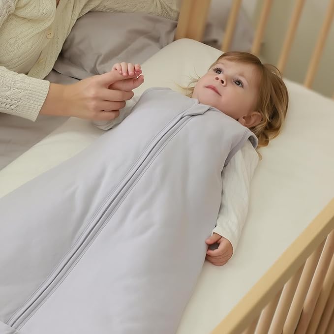 Mosebears Sleep Sack Baby Winter Wearable Blanket with 2-Way Zipper,2.5 TOG Cotton Sleep Sack Unisex (Light Grey, 0-6 Months)