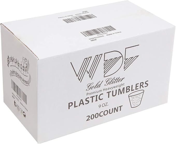 WDF 200pcs 9OZ Gold Cups,Disposable Premium Wedding Gold Glitter Plastic Cups for Thanksgiving Party