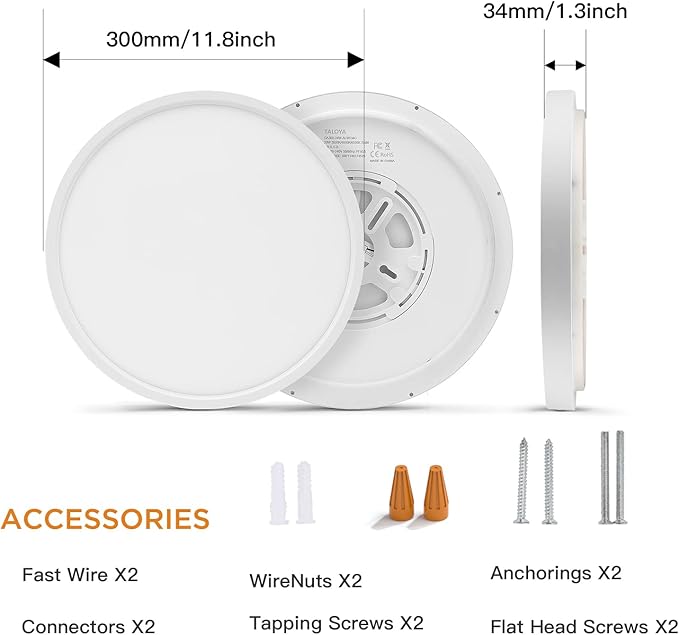 TALOYA Compatible with Alexa Flush Mount Ceiling Light, 12 inch RGB Ambient Light, Day Light 3000K~6500K Adjustable by App, equivs to 200W Traditional lamp for Living Room, Bedroom, 2-Pack