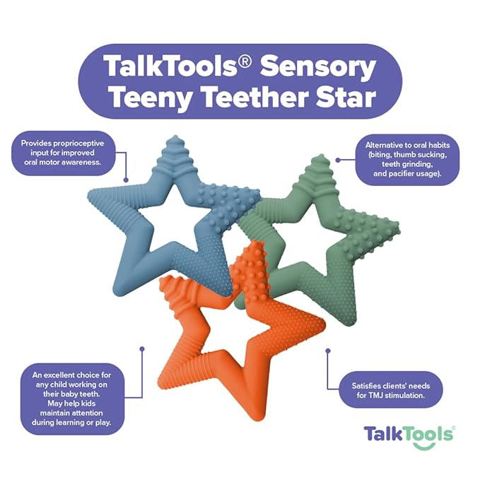 TalkTools Sensory Teeny Teether Star - Alternative to Thumb Sucking and Pacifiers, Enhances Oral Motor Awareness, Perfect for Children with Sensory Needs, Oral Development Aids (Tangerine)