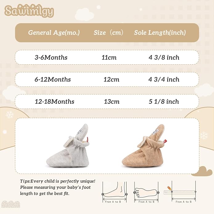 Sawimlgy Newborn Infant Baby Girl Boy Cotton Booties Stay On Sock Slippers Soft Bedroom Shoes Non-Skid Ankle Boots With Grippers Toddler Crib Warm Shoe First Walker Birthday Shower
