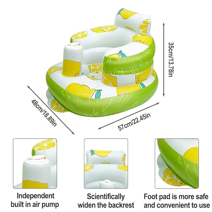 Inflatable Baby Seat, Inflatable Baby Chair for Babies 3 Months and Up, Summer Blow Up Chair with Built in Air Pump, Infant Floor Seats for Learning to Sit, Palying, Camping, Lemon