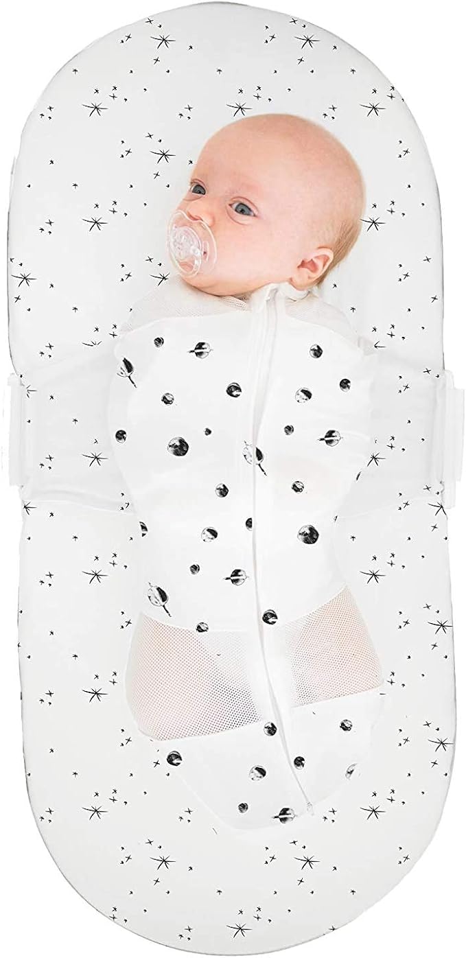 Happiest Baby SNOO Sleep Sack - 100% Organic Cotton Baby Swaddle Blanket - Doctor Designed Promotes Healthy Hip Development (Ivory Planets, Large)