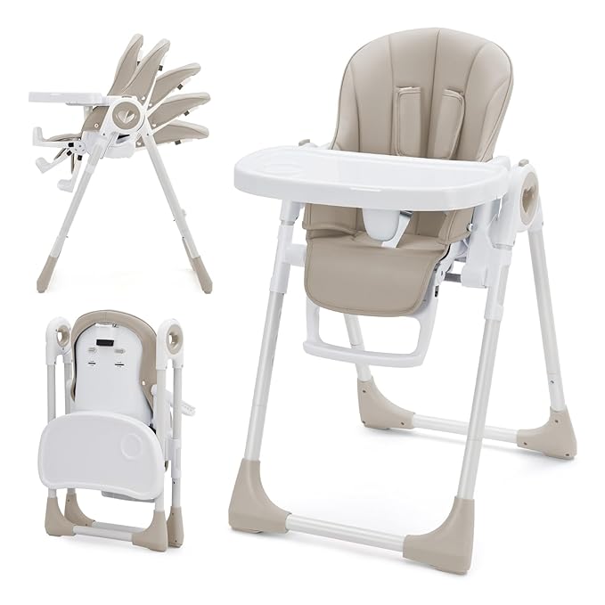 Baby High Chair for Toddlers 1-3 Years Old, Foldable Baby High Chair with Removable Tray, Lightweight Folding Chair with 5-Point Safety Harness, Multiple Recline Positions & Compact Design