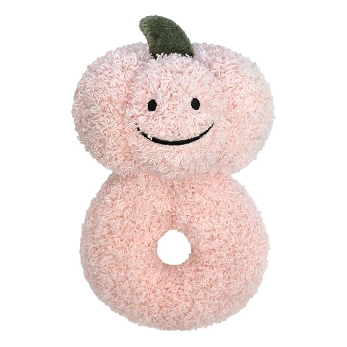 Baby Pumpkin Soft Rattle Toy, Plush Pumpkin Infant Shaker Rattle Easy-Grasp Stuffed Animal Toy, Gifts for Newborns Babies Toddlers Boys Girls, Pink, 6 Inches