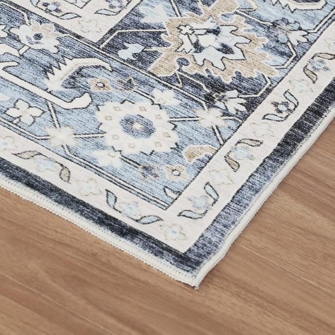 Dripex Vintage Washable Area Rug - 2x4 Indoor Door Mat Oriental Medallion Accent Throw Rug Distressed Foldable Non-Slip Low-Pile Bathroom Kitchen Rug for Entryway Laundry Room Living Room Bedroom