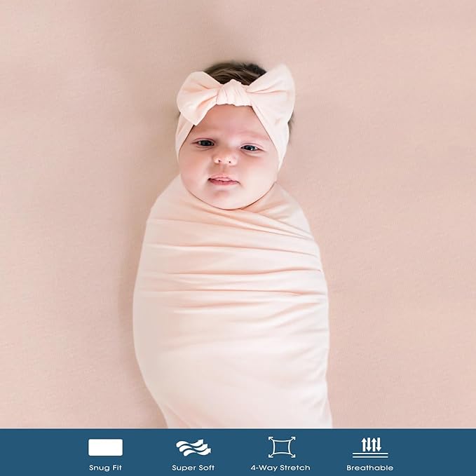 GRSSDER Mini Crib Sheets Fitted, Pack and Play Sheets 2 Pack, Ultra Soft Stretchy Pack N Play Sheets, Universal Fit for Playard Mattress, Jersey Crib Sheets for Boys and Girls, Cream/Pink