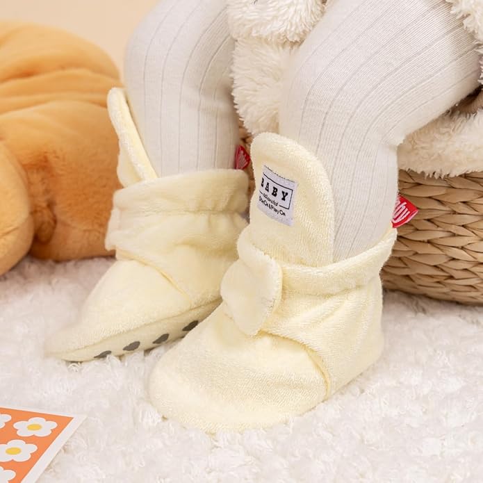 Sawimlgy Newborn Infant Baby Girl Boy Cotton Booties Stay On Sock Slippers Soft Bedroom Shoes Non-Skid Ankle Boots With Grippers Toddler Crib Warm Shoe First Walker Birthday Shower