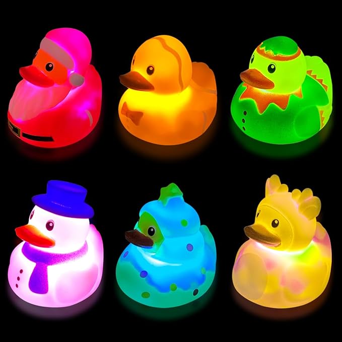 Jofan 6 Pack Light Up Ducks Bath Toys for Kids Toddlers Boys Girls Christmas Stocking Stuffers Party Favors Gifts