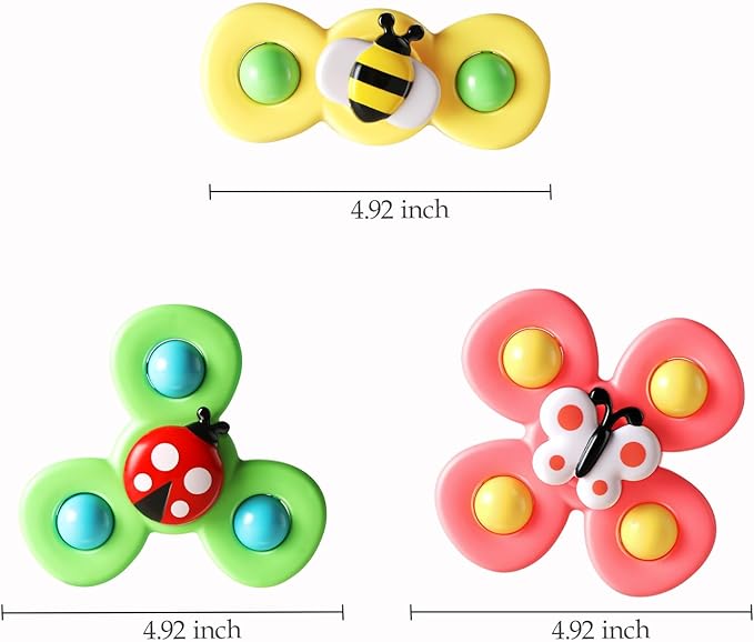 ALASOU 3PCS Suction Cup Spinner Toys for 1 Year Old Boy Girl|Spinning Top Baby Toys 12 18 Months|1 2 Year Old Boy Birthday Gift|Baby Bath Toy for Kids Ages 1-3|Sensory Toy for Toddlers 1-3