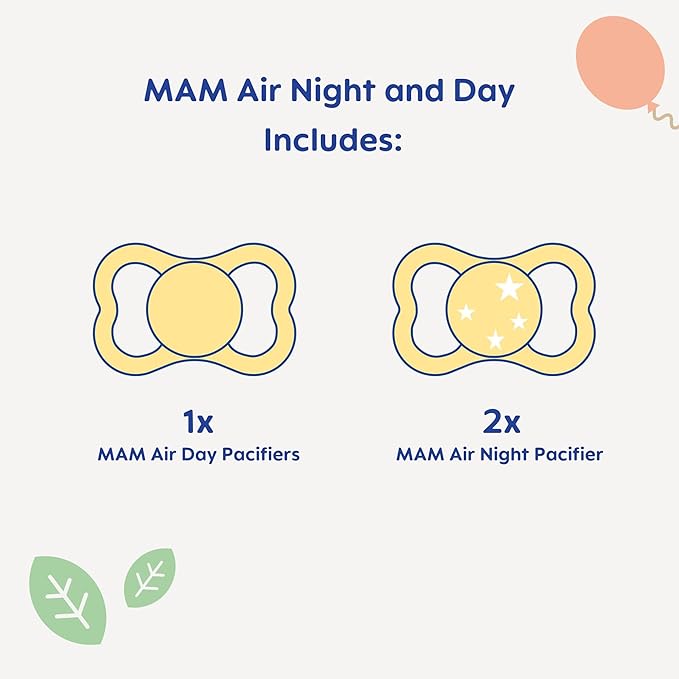 MAM Air Day & Night Baby Pacifier, for Sensitive Skin, Glows in The Dark, 3 Pack, 16+ Months, Boy