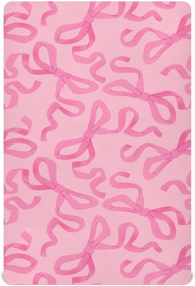 Baby Crib Sheets Pink Bow on Light Crib Sheets for Boys Girls,Neutral Bassinet Toddler Bed Play Sheets Breathable Soft and Portable 52 * 28 * 9in