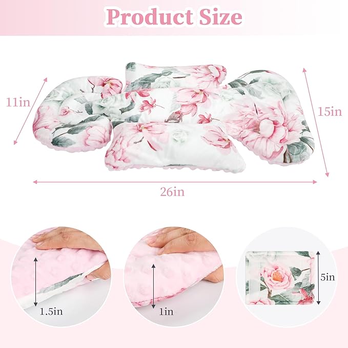 Pea Pod Infant Car Seat Insert with 3 Strap Covers, 3 in 1 Reversible Flower Baby Car Seat Head Support for Newborn, 3D Soft Minky Carseat Cushion for Preemie to Infant, Stroller, Swing, Bouncer
