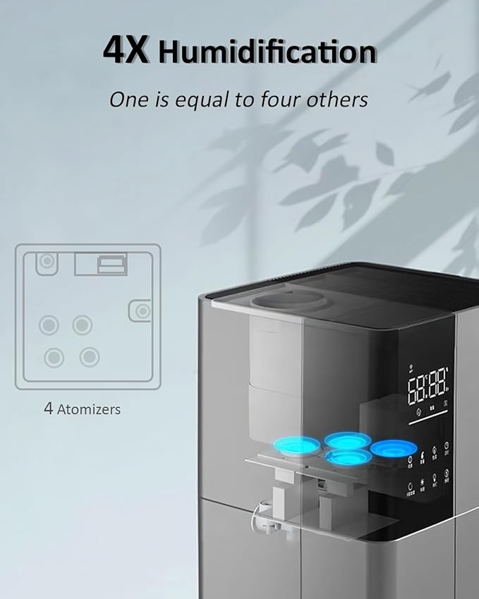 Humidifier Large Room,26L/6.8Gal Whole House Humidifiers for Home 3000 sq.ft,1800ml/H Cool Mist Humidifier Baby, Top Fill Humidifiers for Bedroom Plant with 360° Nozzle & Extension Tube,Grey