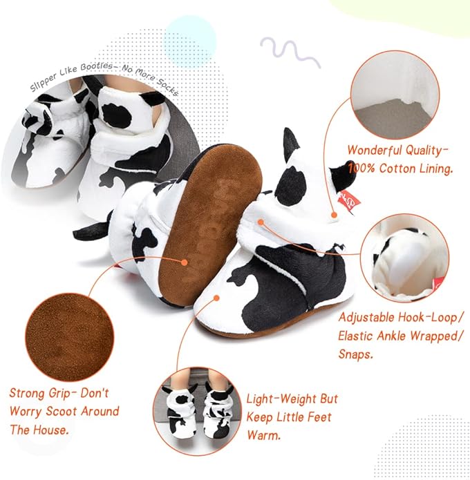 Sawimlgy Newborn Infant Baby Girl Boy Cotton Booties Stay On Sock Slippers Soft Bedroom Shoes Non-Skid Ankle Boots With Grippers Toddler Crib Warm Shoe First Walker Birthday Shower