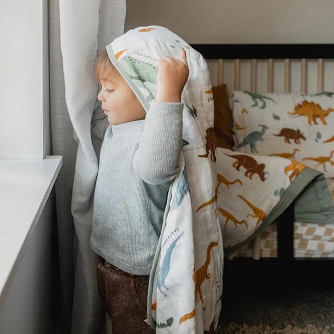 Little Unicorn Premium Hooded Bath Towel| Absorbent Cotton & Terry Blend | Larger Size, 1-6 Years (Dino Names)