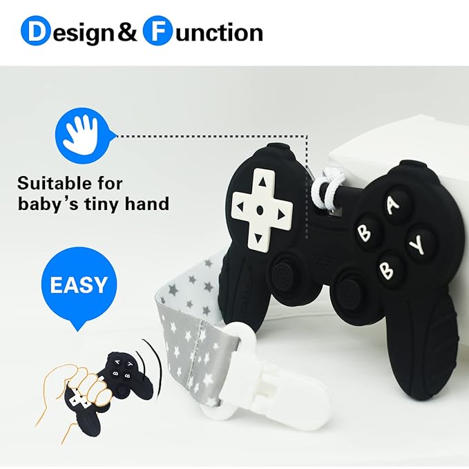 Cool Remote Game Control Teething Toy for Babies 0-6 6-12 Months,Game Controller Teether for Gamer Parents,Baby's First Valentines Day Gifts,Silicone Remote Chew Toys(Black