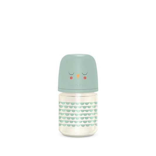 Suavinex Bonhomia Glass Baby Bottle with SX PRO Silicone Nipple, Anti Colic Baby Bottles, Baby Bottles for Breastfed Babies, Slow Flow, 0mo, 4oz, Mint