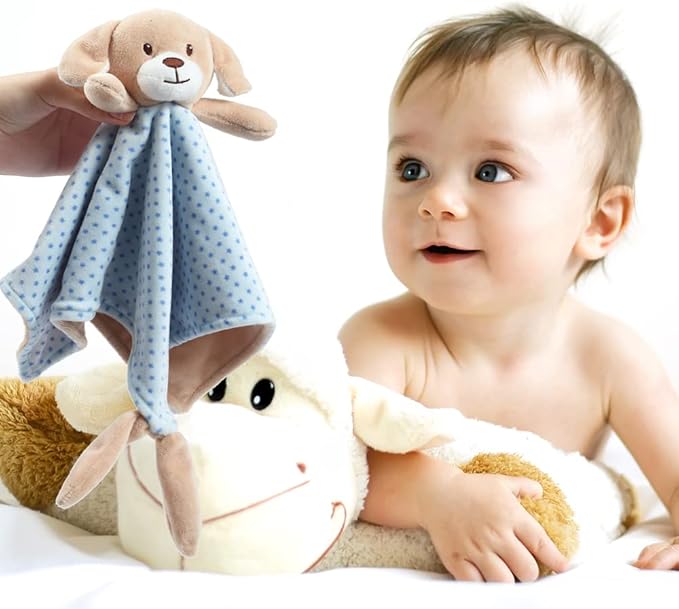 CREVENT Soft Plush Animal Face Security Blankets for Boys and Girls, Great Gifts for Birthday Baby Shower (Blue Dog)