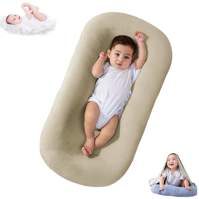 Lucakuins Baby Lounger, Bionic Design Baby Lounger for Newborn 0-24 Months, Soft Organic Cotton Breathable Lounger for Infants (Apricot Baby Lounger)