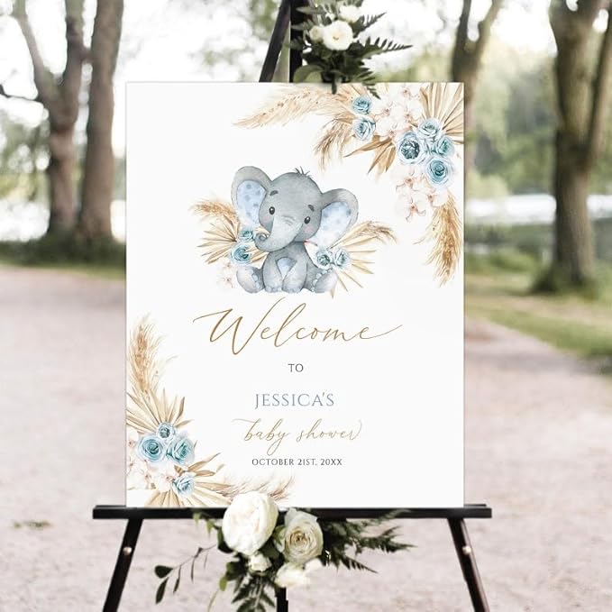 Welcome Sign Baby Shower, Welcome Sign, Elephant Baby Shower Welcome Sign, Blue Grass Baby Shower Welcome Sign, Blue Elephant Welcome Sign, Boy Baby Shower Sign, LJGL21