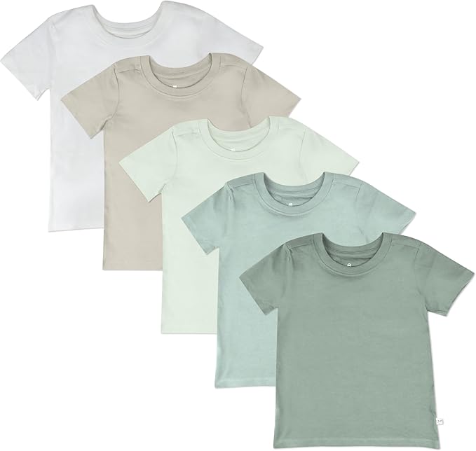 HonestBaby Unisex-Baby 5-Pack Short Sleeve T-Shirts 100% Organic Cotton Baby, Toddler, Little Kid, Boy, Girl, Unisex