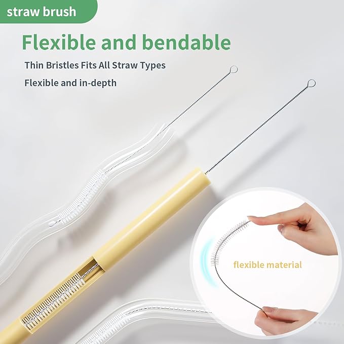 Bottle Cleaning Brush Set, Long Handle Silicone Brush, Detachable Cotton & Nylon Cup Scrubber, Straw Brushes for Baby Bottle, Sippy Cup, Glass Bottle, Tumbler, Tube, Nipple & More