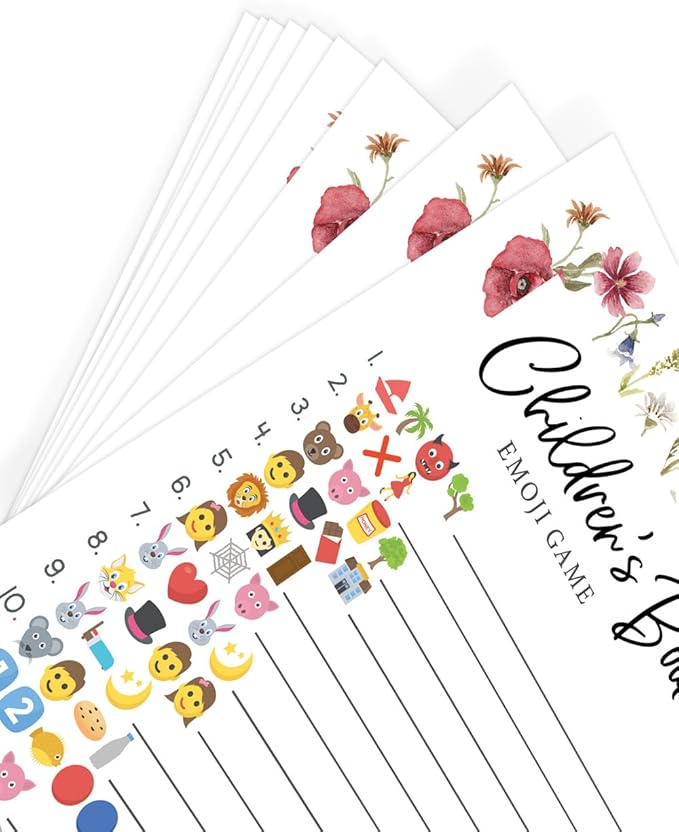 Printed Party Baby Shower Games – 4 Games and Activities for 30 Guests, Includes Bingo, Price is Right, Emoji Book, and Guess Who Trivia, Baby in Bloom Floral Design for Girl
