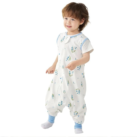 Super Soft 0.5 TOG Sleep Sack with Legs, 100% Organic Cotton Side Open Lightweight Toddler Sleep Sack with Feet, Bluebell, M